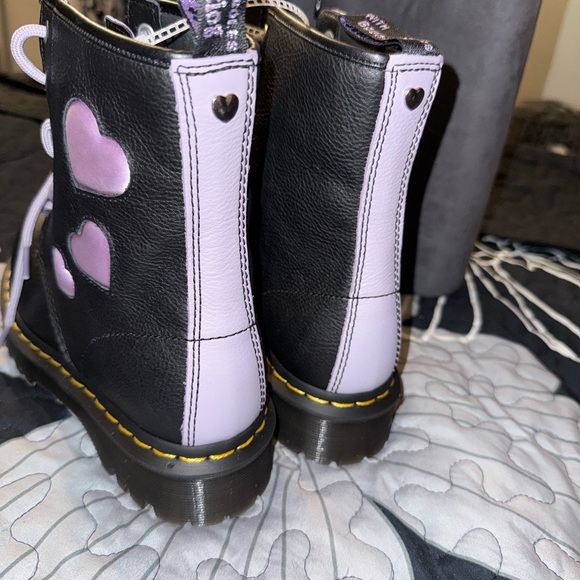 Dr. Martens Black Leather Heart Zip Boots with Lavender Accents - Picture 5 of 5